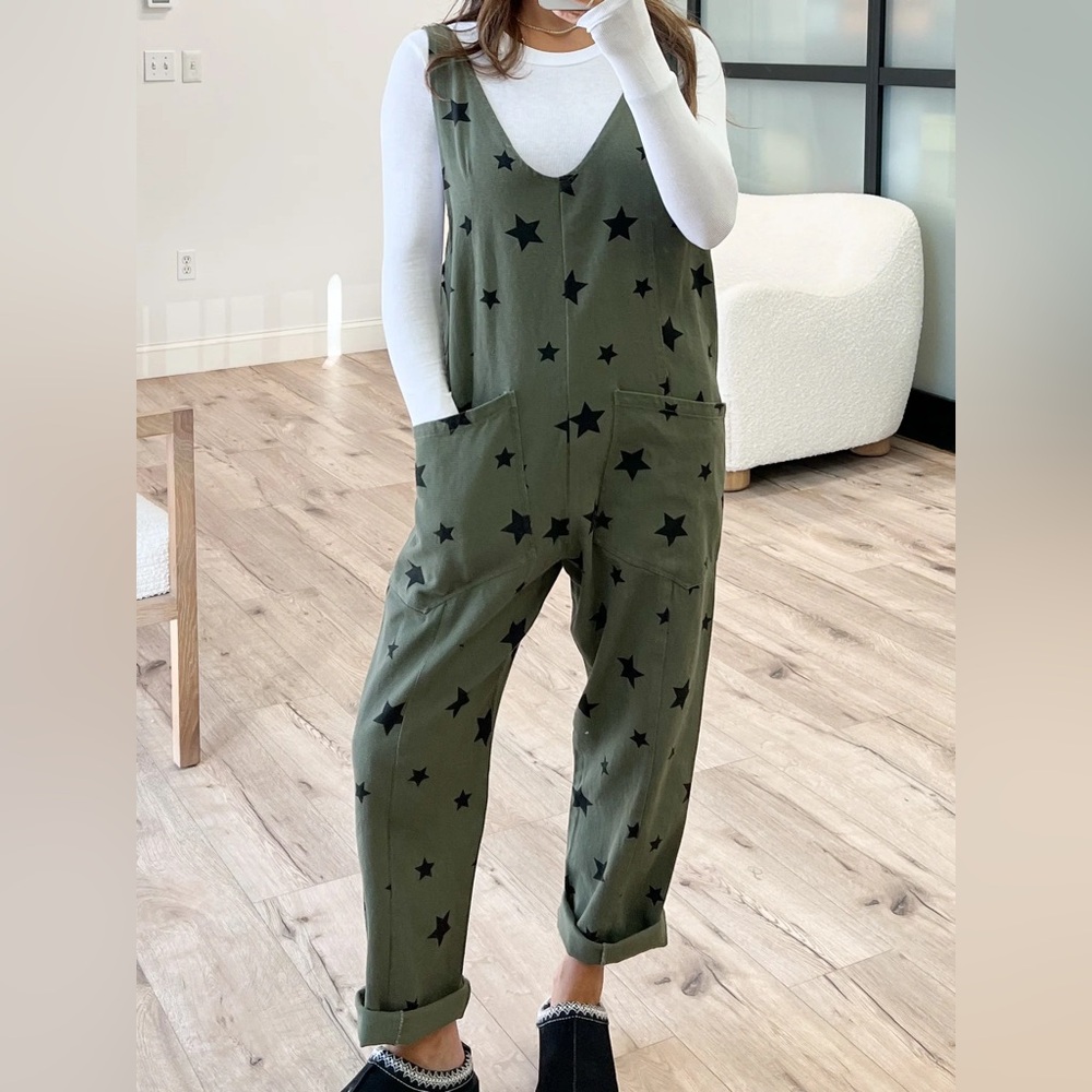 Star Denim Jumpsuit | Olive Large L Cotton